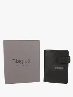 Biagiotti Uomo Mini portafoglio in pelle da uomo verticale con bottone - nero