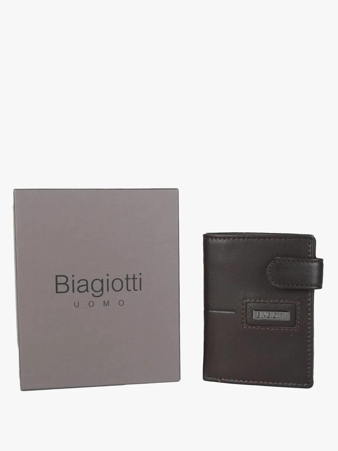Biagiotti Uomo Mini portafoglio in pelle da uomo verticale con bottone - moro