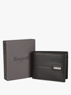 Biagiotti Uomo Portafoglio in pelle da uomo con bottone - moro