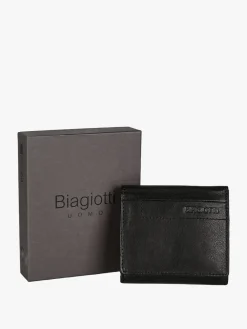 Biagiotti Uomo Portafoglio in pelle da uomo con bottone - nero
