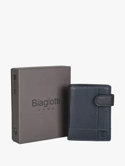 Biagiotti Uomo Portafoglio verticale in pelle da uomo con bottone - blu scuro