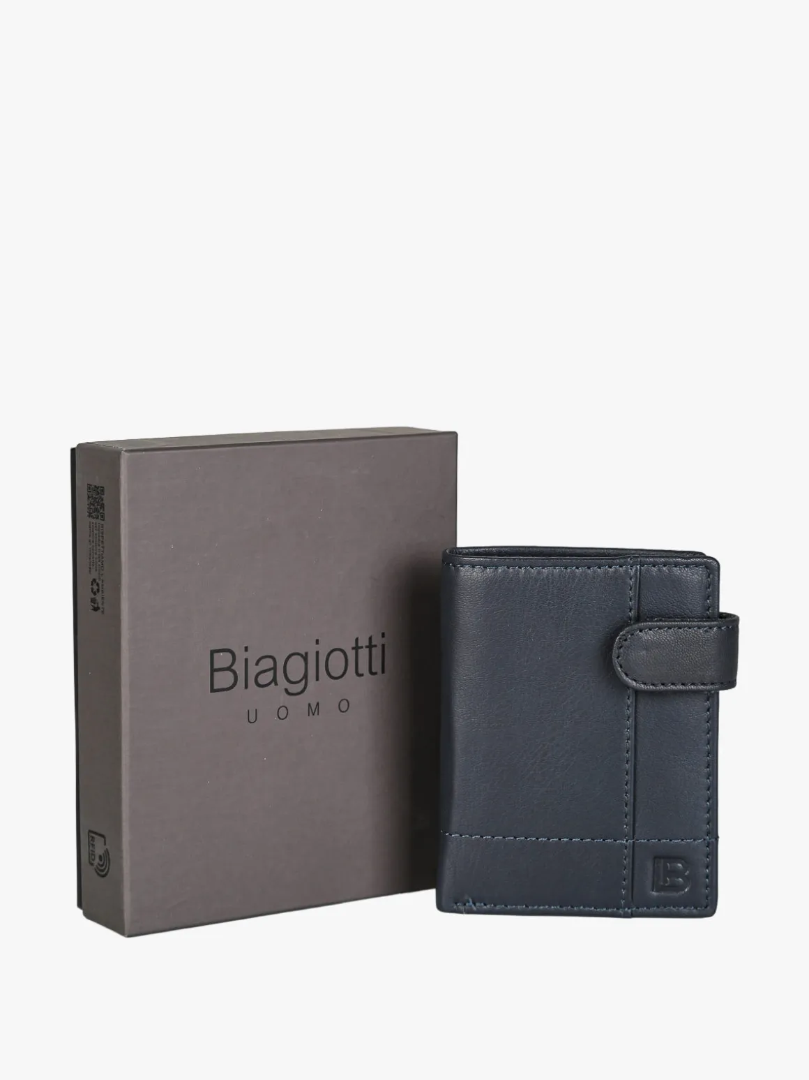 Biagiotti Uomo Portafoglio verticale in pelle da uomo con bottone - blu scuro