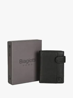 Biagiotti Uomo Portafoglio verticale in pelle da uomo con bottone - nero