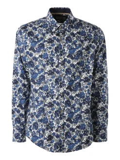 Black Number Camicia floreale da uomo in cotone a maniche lunghe - blu