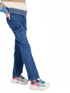 Blue Skk Jeans donna con tasconi laterali a gamba dritta