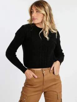 Bluoltre Maglione donna girocollo a treccia