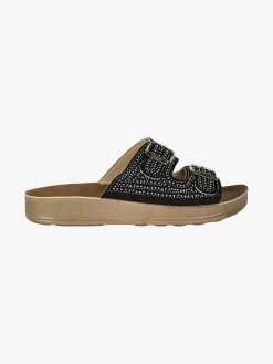 Blu Star Ciabatte da donna con doppie fibbie e micro borchie - nero