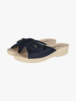 Blu Star Ciabatte donna con cinturino a strappo e plantare in pelle - blu scuro