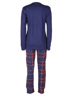 Bollicine Pigiama lungo da donna in cotone con pantaloni a quadri