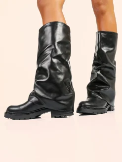 Bottega22 Stivali donna con gambale arricciato - nero