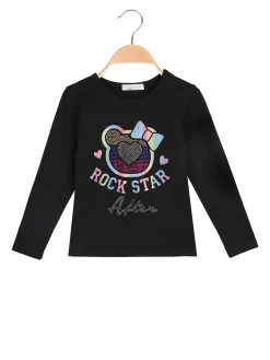 Bouny Baby T-shirt da bambina a maniche lunghe con strass - nero