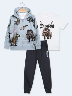 Boys & Style Completo tuta 3 pezzi da bambino con cappuccio e zip - azzurro