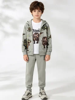 Boys & Style Completo tuta 3 pezzi da bambino con cappuccio e zip - verde chiaro