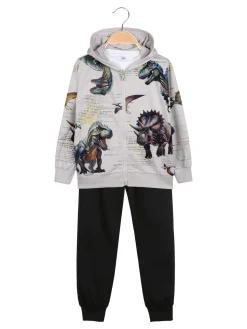 Boys & Style Completo tuta 3 pezzi da bambino con cappuccio e zip - beige