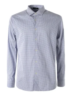 Bread & Buttons Camicia da uomo a maniche lunghe in tessuto elastico no stiro - blu scuro