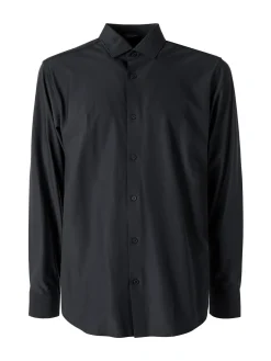 Bread & Buttons Camicia da uomo a maniche lunghe in tessuto elastico no stiro - nero