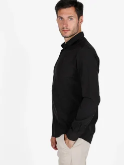 Bread & Buttons Camicia da uomo slim fit microtouch a maniche lunghe