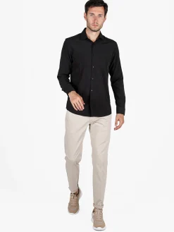 Bread & Buttons Camicia da uomo slim fit microtouch a maniche lunghe