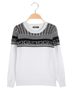 Brum Beby Pullover girocollo da bambino in maglia - bianco