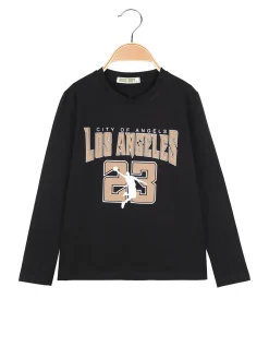 Brum Beby T-shirt da bambino a maniche lunghe con stampa - nero