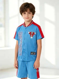 Bskt Completo da bambino sportivo con t-shirt con bottoni e bermuda