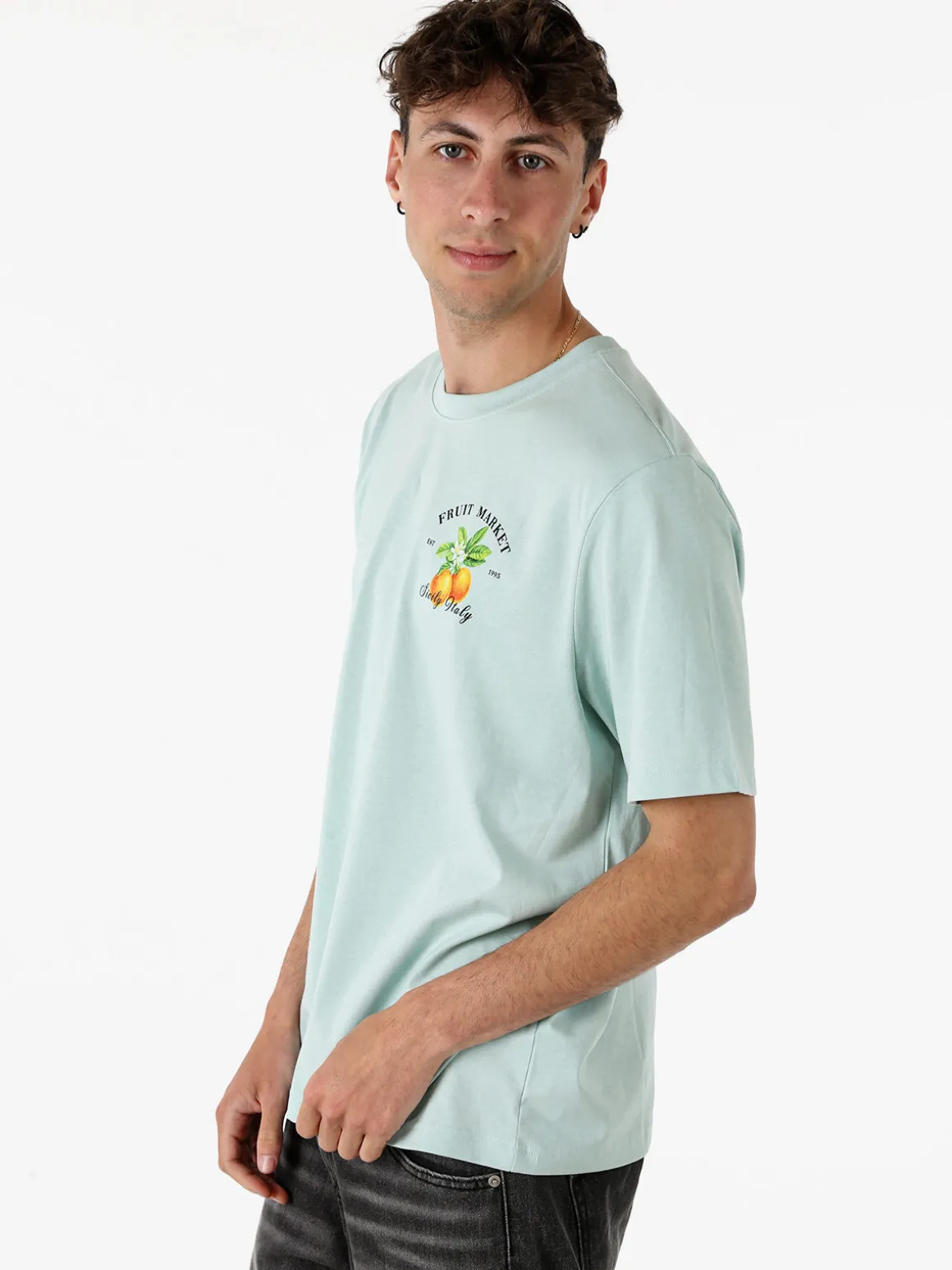 Buoncostume T-shirt da uomo in cotone con stampa davanti e dietro - acqua marina