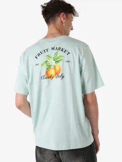Buoncostume T-shirt da uomo in cotone con stampa davanti e dietro - acqua marina