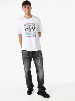Buoncostume T-shirt girocollo da uomo in cotone con stampa - bianco
