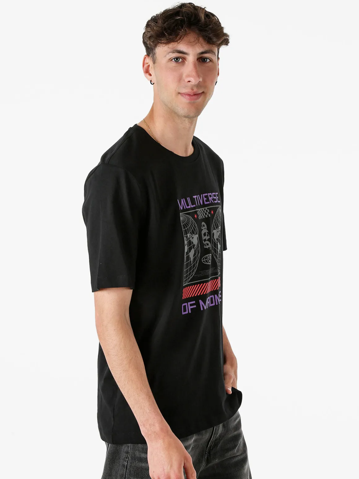 Buoncostume T-shirt girocollo da uomo in cotone con stampa - nero
