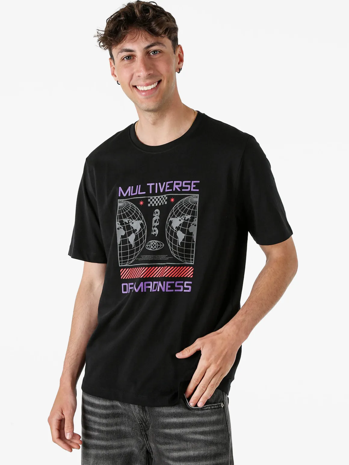 Buoncostume T-shirt girocollo da uomo in cotone con stampa - nero