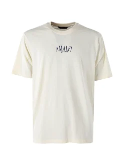 Buoncostume T-shirt in cotone da uomo con stampa AMALFI davanti e dietro - panna