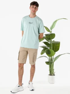 Buoncostume T-shirt in cotone da uomo con stampa AMALFI davanti e dietro - acqua marina