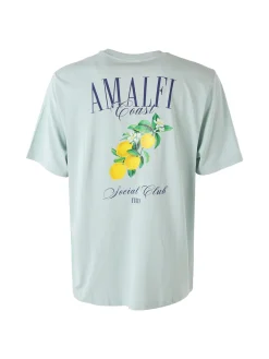 Buoncostume T-shirt in cotone da uomo con stampa AMALFI davanti e dietro - acqua marina