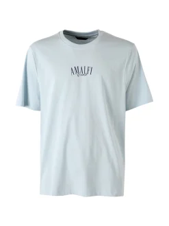 Buoncostume T-shirt in cotone da uomo con stampa AMALFI davanti e dietro - azzurro