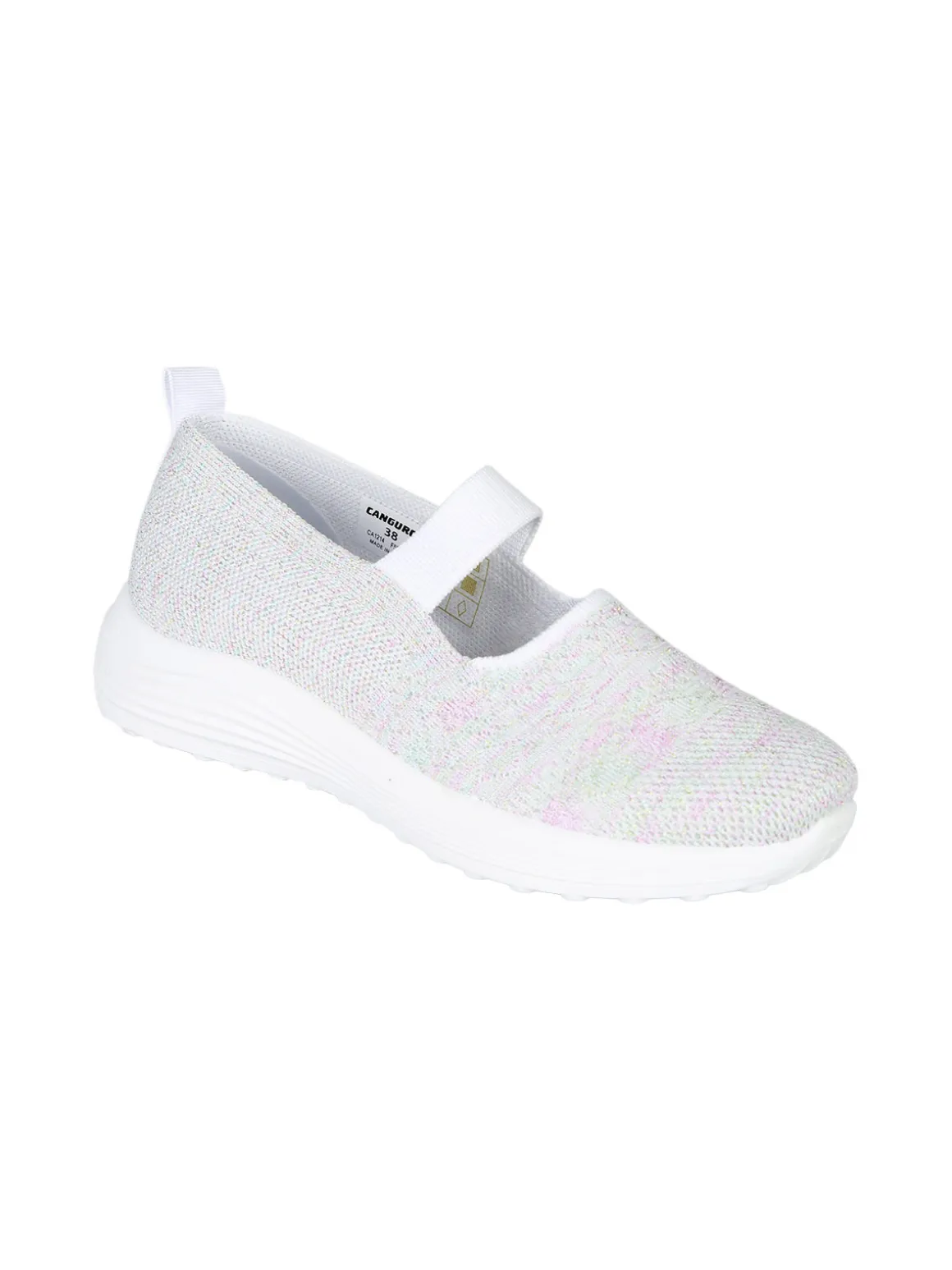 Canguro Ballerine donna in maglia con zeppa e fascia elastica - bianco