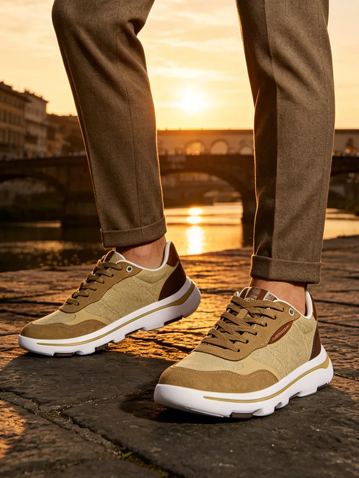 Canguro Sneakers stringate da uomo in tessuto - sabbia