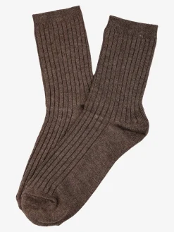 Cashmere Blend Calze corte donna a coste in misto cashmere - marrone