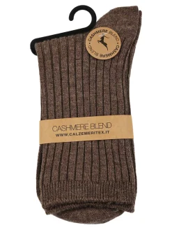 Cashmere Blend Calze corte donna a coste in misto cashmere - marrone