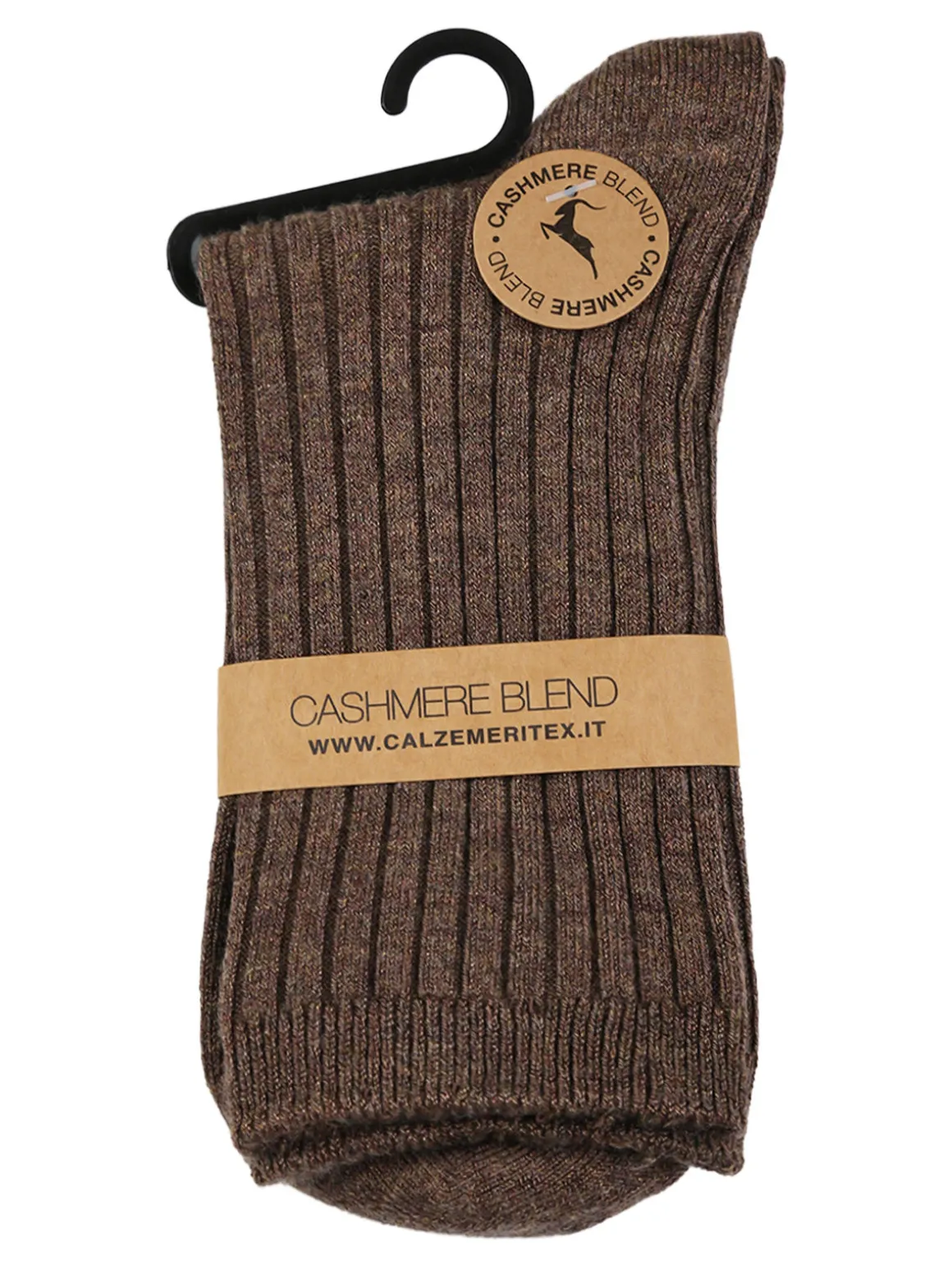 Cashmere Blend Calze corte donna a coste in misto cashmere - marrone