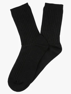 Cashmere Blend Calze corte donna a coste in misto cashmere - nero