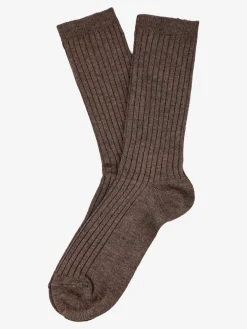 Cashmere Blend Calze lunghe donna a coste in misto cashmere - marrone