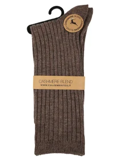 Cashmere Blend Calze lunghe donna a coste in misto cashmere - marrone