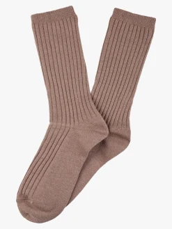 Cashmere Blend Calze lunghe donna a coste in misto cashmere - khaki