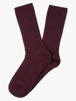 Cashmere Blend Calze lunghe donna a coste in misto cashmere - bordeaux
