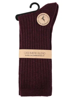 Cashmere Blend Calze lunghe donna a coste in misto cashmere - bordeaux