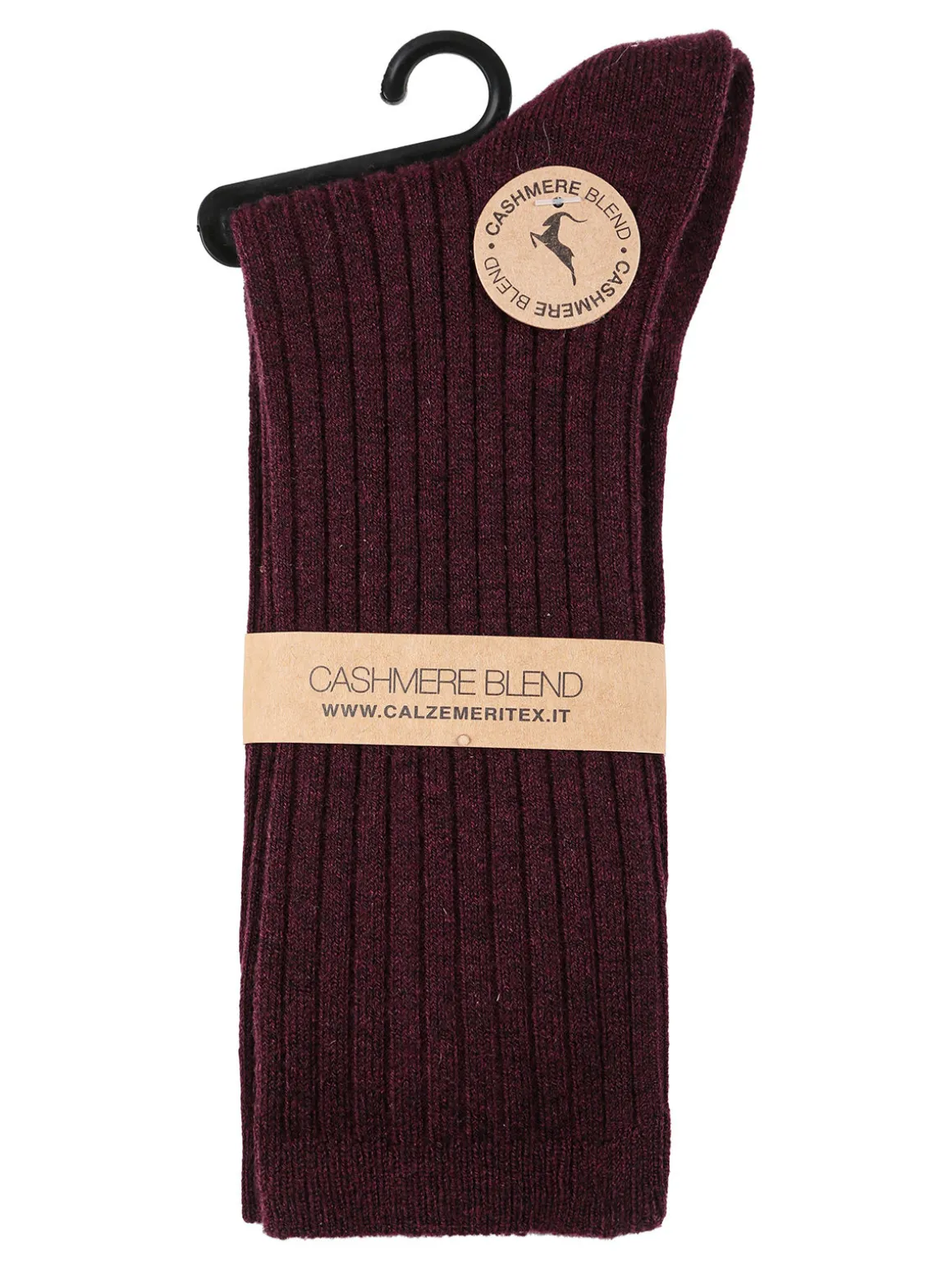 Cashmere Blend Calze lunghe donna a coste in misto cashmere - bordeaux