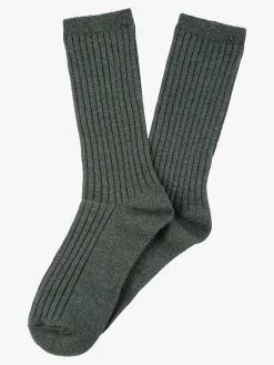 Cashmere Blend Calze lunghe donna a coste in misto cashmere - verde