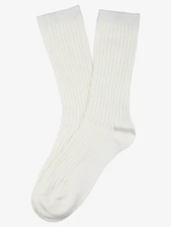 Cashmere Blend Calze lunghe donna a coste in misto cashmere - bianco