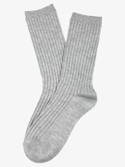 Cashmere Blend Calze lunghe donna a coste in misto cashmere - perla