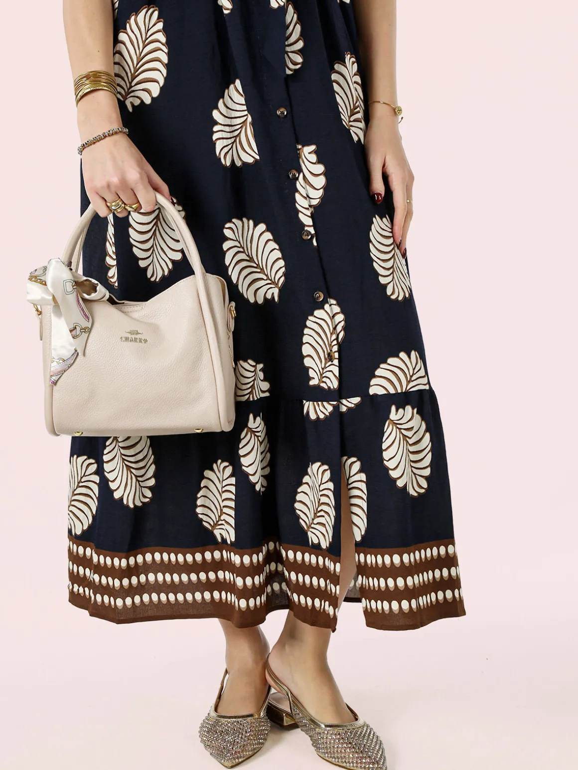 Charro Borsa a mano mini tote con foulard - khaki